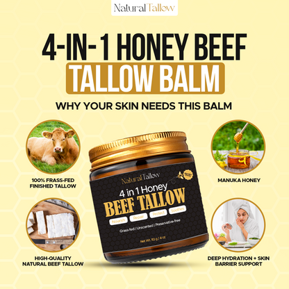 Natural Tallow™ Whipped Beef Tallow Balm with Manuka Honey – High Quality & Unscented (113g)