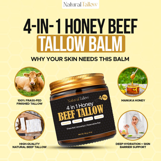 Natural Tallow™ Whipped Beef Tallow Balm with Manuka Honey – High Quality & Unscented (113g)
