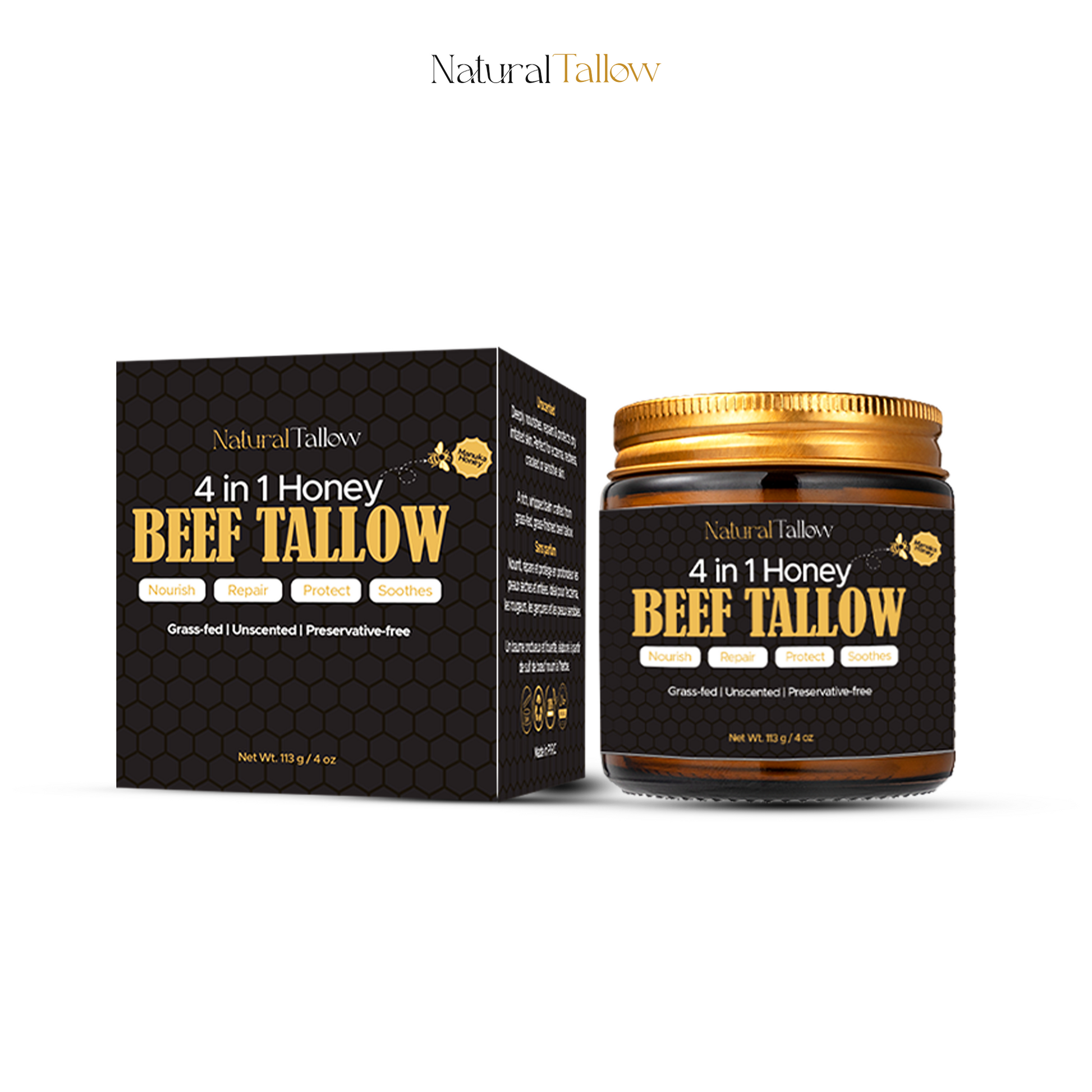 Natural Tallow™ Whipped Beef Tallow Balm with Manuka Honey – High Quality & Unscented (113g)